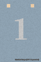 A simulated image of the stitched needlepoint design: Banner 18m Squared 1 White on Light Blue. Not A.I. generated.