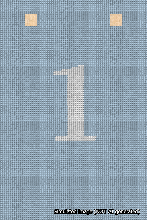 A simulated image of the stitched needlepoint design: Banner 18m Squared 1 White on Light Blue. Not A.I. generated.