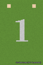 A simulated image of the stitched needlepoint design: Banner 18m Squared 1 White on Light Green. Not A.I. generated.