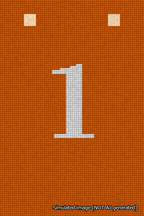 A simulated image of the stitched needlepoint design: Banner 18m Squared 1 White on Orange. Not A.I. generated.