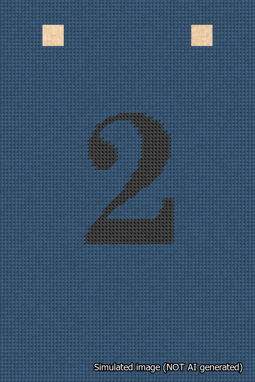 A simulated image of the stitched needlepoint design: Banner 18m Squared 2 Black on Blue. Not A.I. generated.