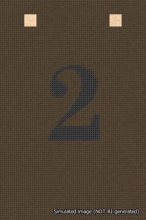 A simulated image of the stitched needlepoint design: Banner 18m Squared 2 Black on Brown. Not A.I. generated.