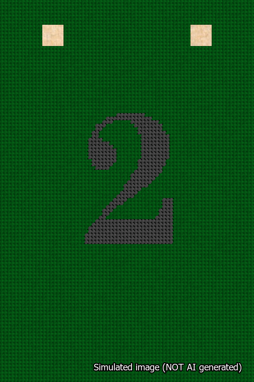 A simulated image of the stitched needlepoint design: Banner 18m Squared 2 Black on Green. Not A.I. generated.