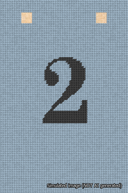 A simulated image of the stitched needlepoint design: Banner 18m Squared 2 Black on Light Blue. Not A.I. generated.
