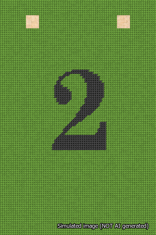 A simulated image of the stitched needlepoint design: Banner 18m Squared 2 Black on Light Green. Not A.I. generated.