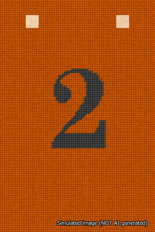 A simulated image of the stitched needlepoint design: Banner 18m Squared 2 Black on Orange. Not A.I. generated.