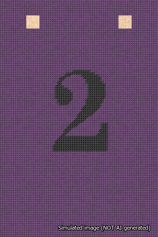 A simulated image of the stitched needlepoint design: Banner 18m Squared 2 Black on Purple. Not A.I. generated.