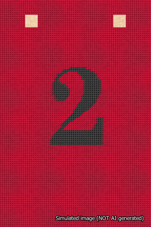 A simulated image of the stitched needlepoint design: Banner 18m Squared 2 Black on Red. Not A.I. generated.