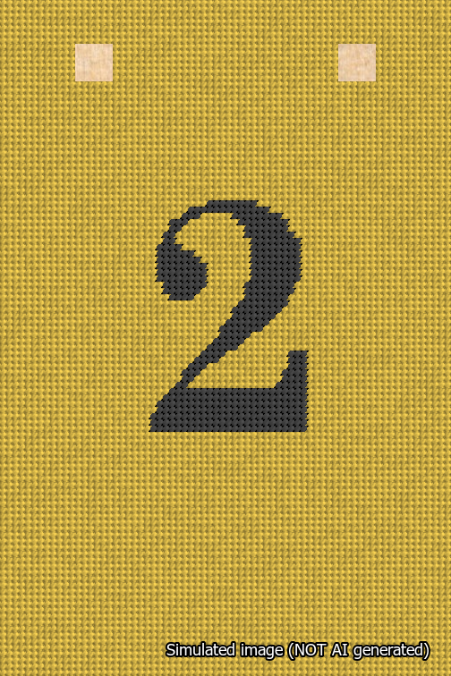 A simulated image of the stitched needlepoint design: Banner 18m Squared 2 Black on Yellow. Not A.I. generated.