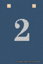 A simulated image of the stitched needlepoint design: Banner 18m Squared 2 White on Blue. Not A.I. generated.