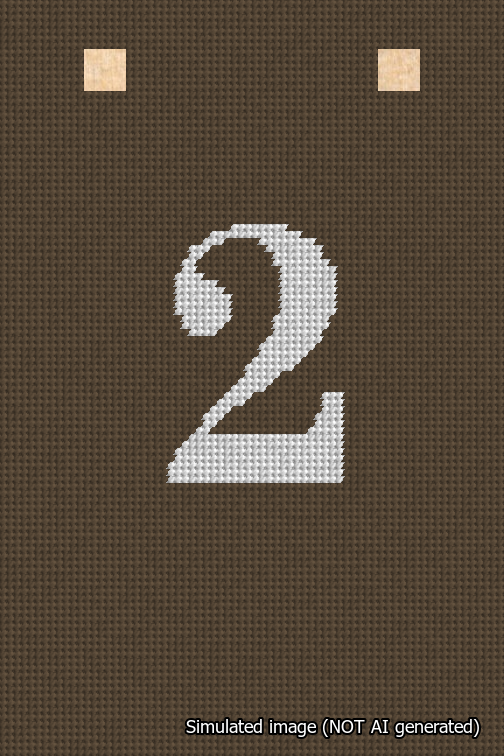 A simulated image of the stitched needlepoint design: Banner 18m Squared 2 White on Brown. Not A.I. generated.