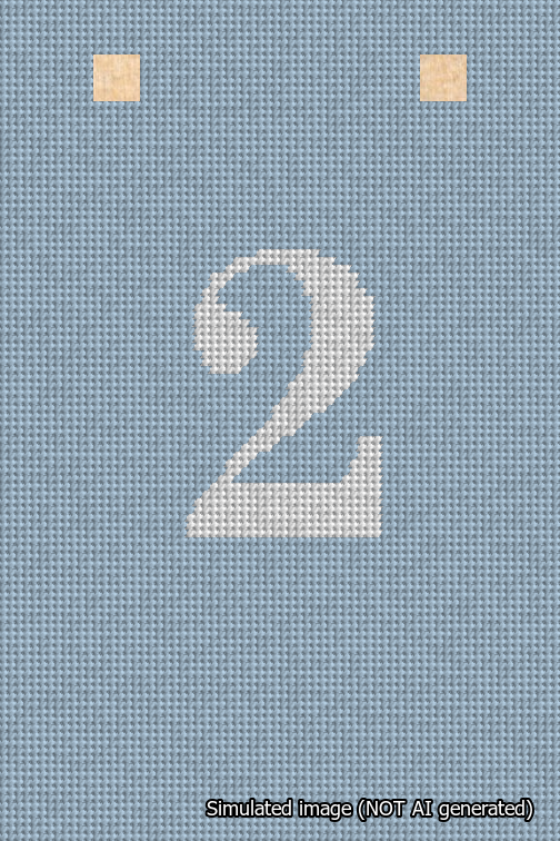 A simulated image of the stitched needlepoint design: Banner 18m Squared 2 White on Light Blue. Not A.I. generated.