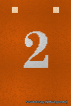 A simulated image of the stitched needlepoint design: Banner 18m Squared 2 White on Orange. Not A.I. generated.