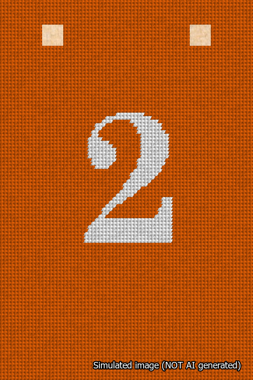 A simulated image of the stitched needlepoint design: Banner 18m Squared 2 White on Orange. Not A.I. generated.