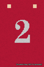 A simulated image of the stitched needlepoint design: Banner 18m Squared 2 White on Red. Not A.I. generated.