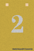 A simulated image of the stitched needlepoint design: Banner 18m Squared 2 White on Yellow. Not A.I. generated.