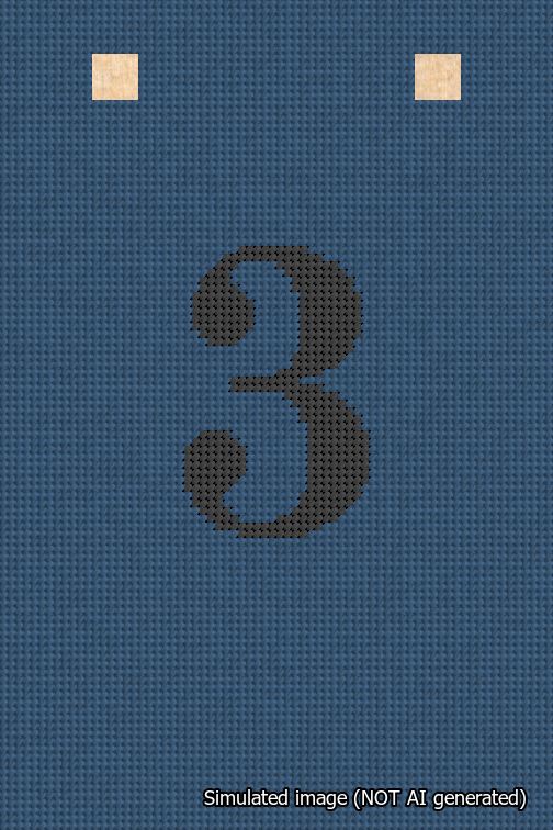 A simulated image of the stitched needlepoint design: Banner 18m Squared 3 Black on Blue. Not A.I. generated.
