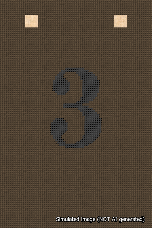A simulated image of the stitched needlepoint design: Banner 18m Squared 3 Black on Brown. Not A.I. generated.