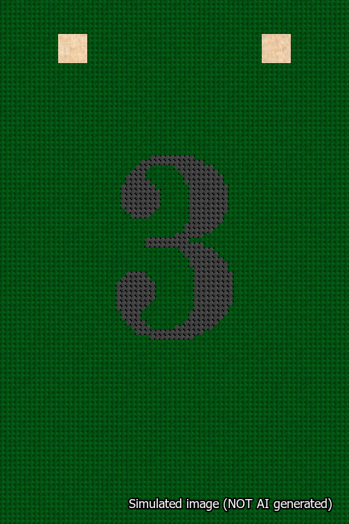 A simulated image of the stitched needlepoint design: Banner 18m Squared 3 Black on Green. Not A.I. generated.