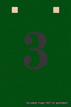 A simulated image of the stitched needlepoint design: Banner 18m Squared 3 Black on Green. Not A.I. generated.