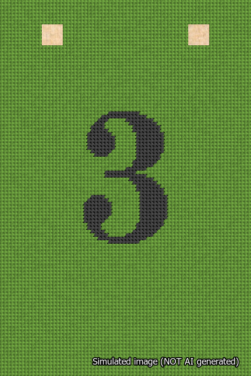 A simulated image of the stitched needlepoint design: Banner 18m Squared 3 Black on Light Green. Not A.I. generated.