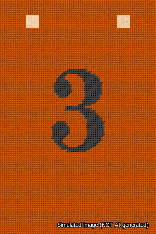 A simulated image of the stitched needlepoint design: Banner 18m Squared 3 Black on Orange. Not A.I. generated.