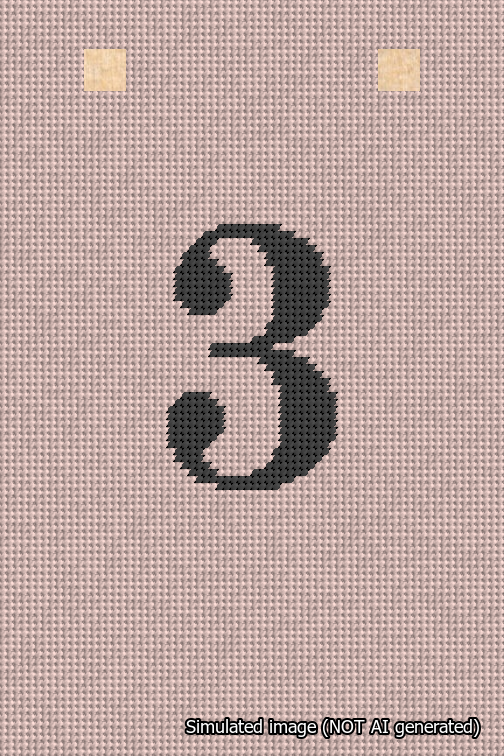 A simulated image of the stitched needlepoint design: Banner 18m Squared 3 Black on Pink. Not A.I. generated.
