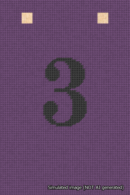 A simulated image of the stitched needlepoint design: Banner 18m Squared 3 Black on Purple. Not A.I. generated.