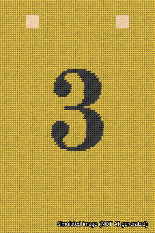 A simulated image of the stitched needlepoint design: Banner 18m Squared 3 Black on Yellow. Not A.I. generated.