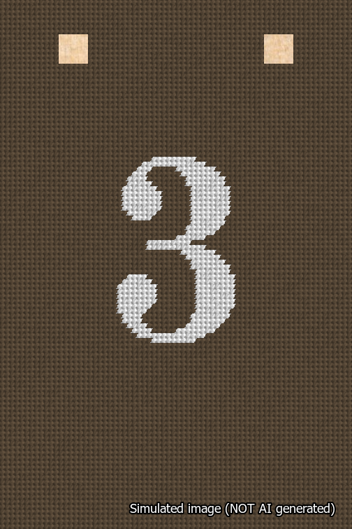 A simulated image of the stitched needlepoint design: Banner 18m Squared 3 White on Brown. Not A.I. generated.