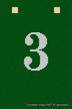 A simulated image of the stitched needlepoint design: Banner 18m Squared 3 White on Green. Not A.I. generated.
