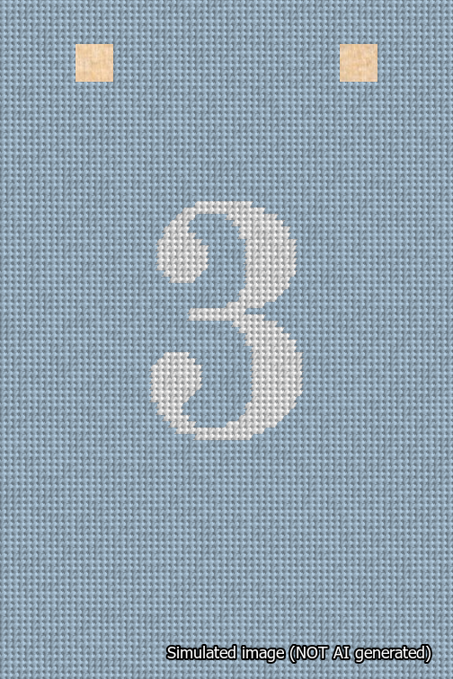A simulated image of the stitched needlepoint design: Banner 18m Squared 3 White on Light Blue. Not A.I. generated.