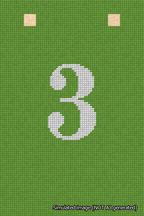 A simulated image of the stitched needlepoint design: Banner 18m Squared 3 White on Light Green. Not A.I. generated.