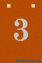 A simulated image of the stitched needlepoint design: Banner 18m Squared 3 White on Orange. Not A.I. generated.