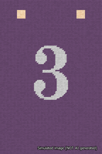 A simulated image of the stitched needlepoint design: Banner 18m Squared 3 White on Purple. Not A.I. generated.