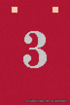 A simulated image of the stitched needlepoint design: Banner 18m Squared 3 White on Red. Not A.I. generated.