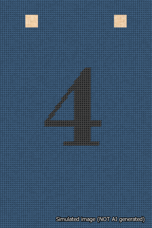 A simulated image of the stitched needlepoint design: Banner 18m Squared 4 Black on Blue. Not A.I. generated.