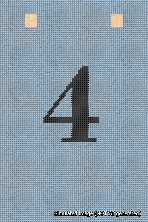 A simulated image of the stitched needlepoint design: Banner 18m Squared 4 Black on Light Blue. Not A.I. generated.