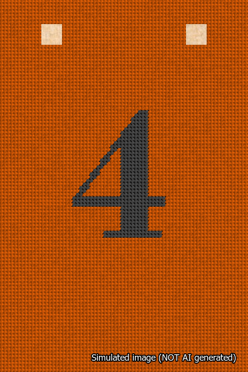 A simulated image of the stitched needlepoint design: Banner 18m Squared 4 Black on Orange. Not A.I. generated.