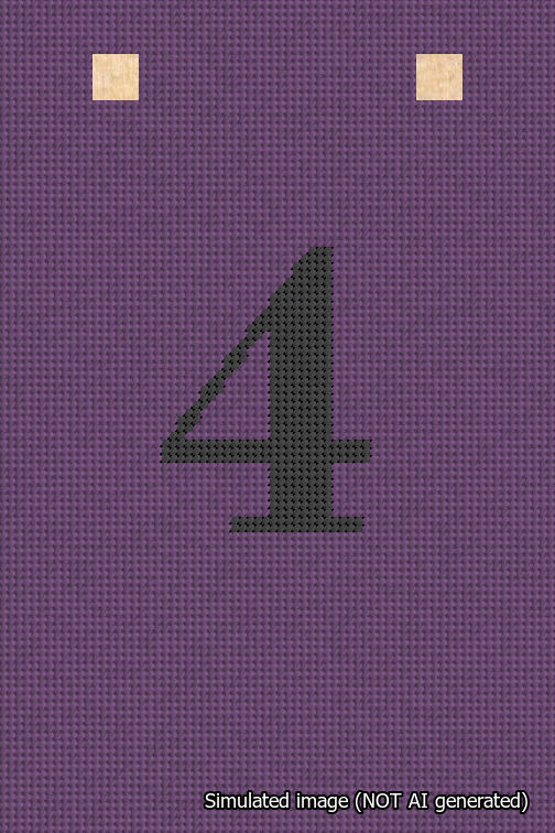 A simulated image of the stitched needlepoint design: Banner 18m Squared 4 Black on Purple. Not A.I. generated.