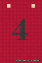 A simulated image of the stitched needlepoint design: Banner 18m Squared 4 Black on Red. Not A.I. generated.
