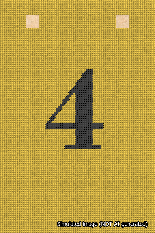 A simulated image of the stitched needlepoint design: Banner 18m Squared 4 Black on Yellow. Not A.I. generated.