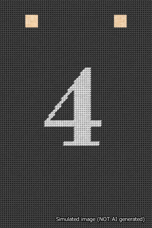 A simulated image of the stitched needlepoint design: Banner 18m Squared 4 White on Black. Not A.I. generated.