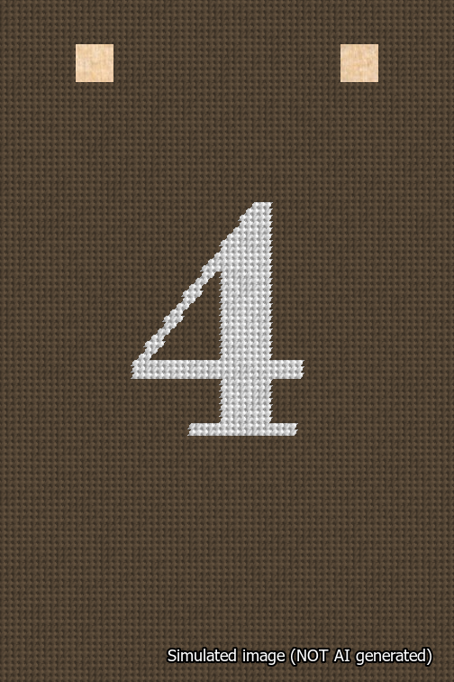 A simulated image of the stitched needlepoint design: Banner 18m Squared 4 White on Brown. Not A.I. generated.