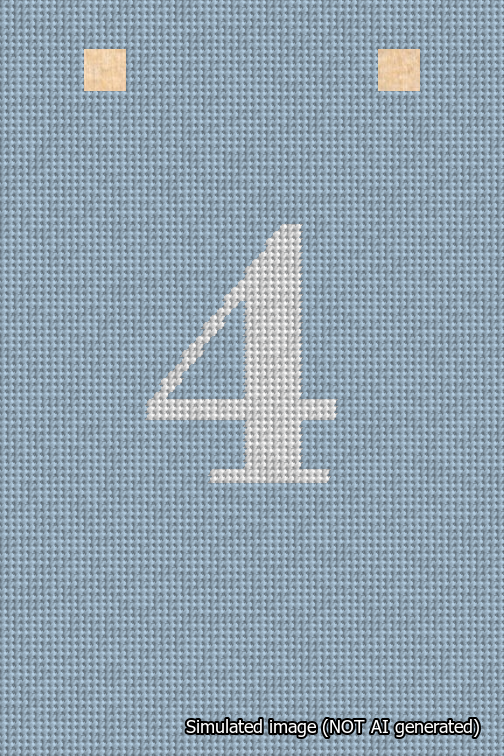 A simulated image of the stitched needlepoint design: Banner 18m Squared 4 White on Light Blue. Not A.I. generated.
