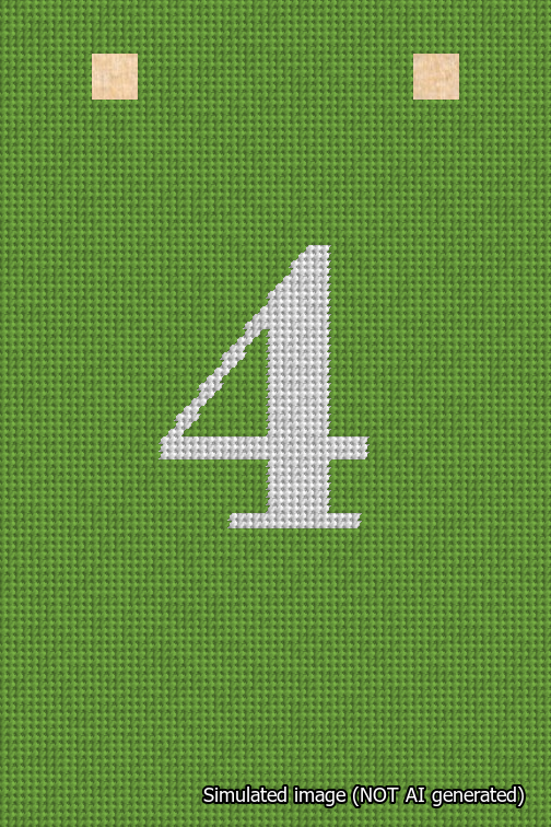 A simulated image of the stitched needlepoint design: Banner 18m Squared 4 White on Light Green. Not A.I. generated.