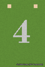 A simulated image of the stitched needlepoint design: Banner 18m Squared 4 White on Light Green. Not A.I. generated.