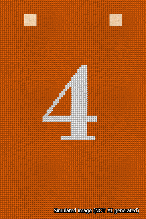 A simulated image of the stitched needlepoint design: Banner 18m Squared 4 White on Orange. Not A.I. generated.
