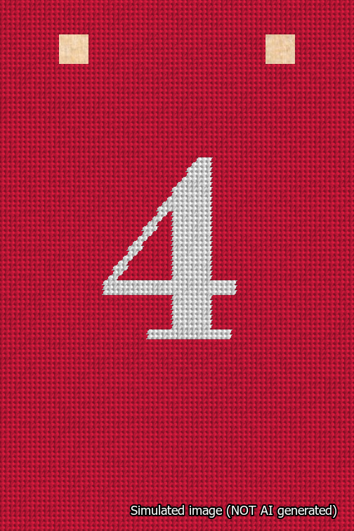 A simulated image of the stitched needlepoint design: Banner 18m Squared 4 White on Red. Not A.I. generated.