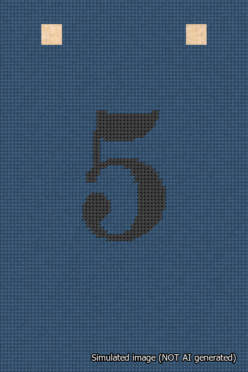 A simulated image of the stitched needlepoint design: Banner 18m Squared 5 Black on Blue. Not A.I. generated.